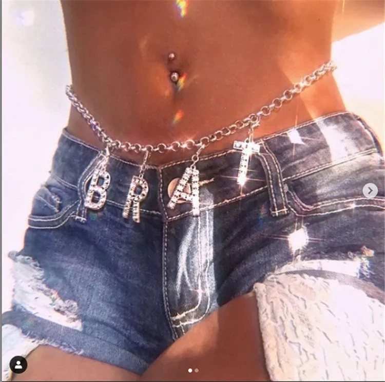 Personality sexy simple waist decoration silver diamond English large letter pendant waist chain body chain
Personality sexy simple waist decoration silver diamond English large letter pendant waist chain body chain