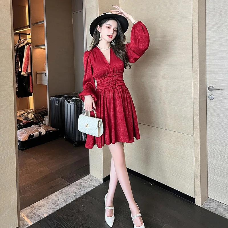 New Year Women's V-neck French Niche Dresses Summer Fashion Puff Sleeves Prom Night Party Dress for Ladies, Picture color
New Year Women's V-neck French Niche Dresses Summer Fashion Puff Sleeves Prom Night Party Dress for Ladies, Picture color