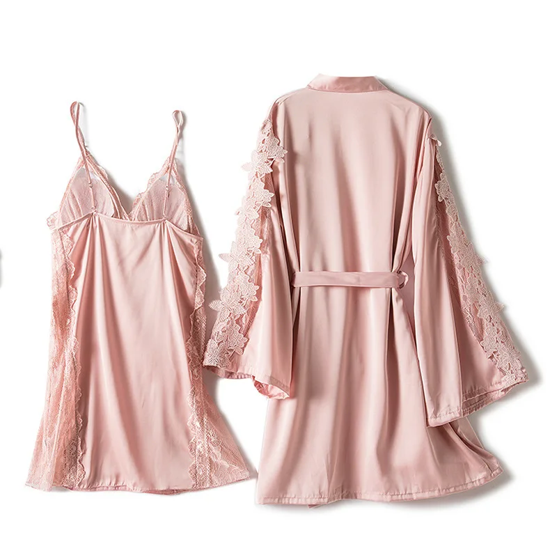 Samwestart Pieces Women Pajamas Sets Silk Pajamas Sleepwear Sets Embroidery Lace Bath Gown Wedding Night Dress Robe
Samwestart Pieces Women Pajamas Sets Silk Pajamas Sleepwear Sets Embroidery Lace Bath Gown Wedding Night Dress Robe