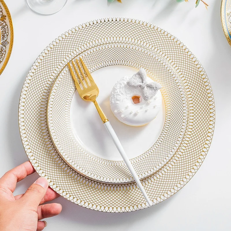ceramic web celebrity Nordic home gilt tableware steak western pasta flat dish plate
ceramic web celebrity Nordic home gilt tableware steak western pasta flat dish plate