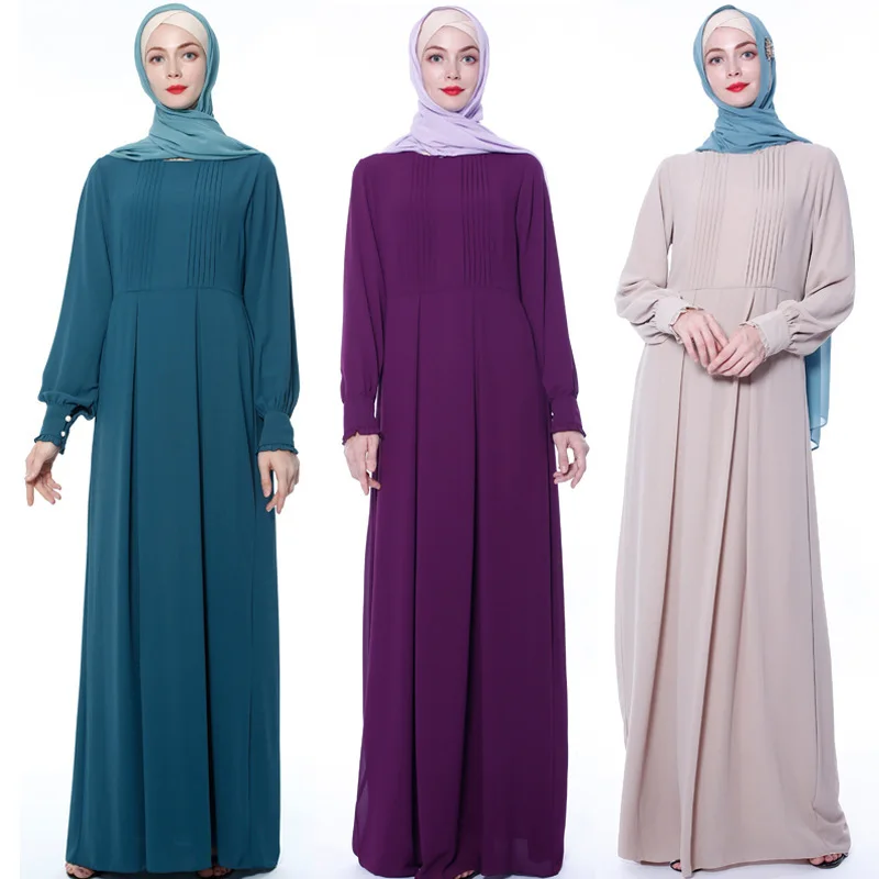 Summer new round neck pleated chiffon Muslim robe elegant fashion prom dress Islamic ladies skirt, As shown in color
Summer new round neck pleated chiffon Muslim robe elegant fashion prom dress Islamic ladies skirt, As shown in color