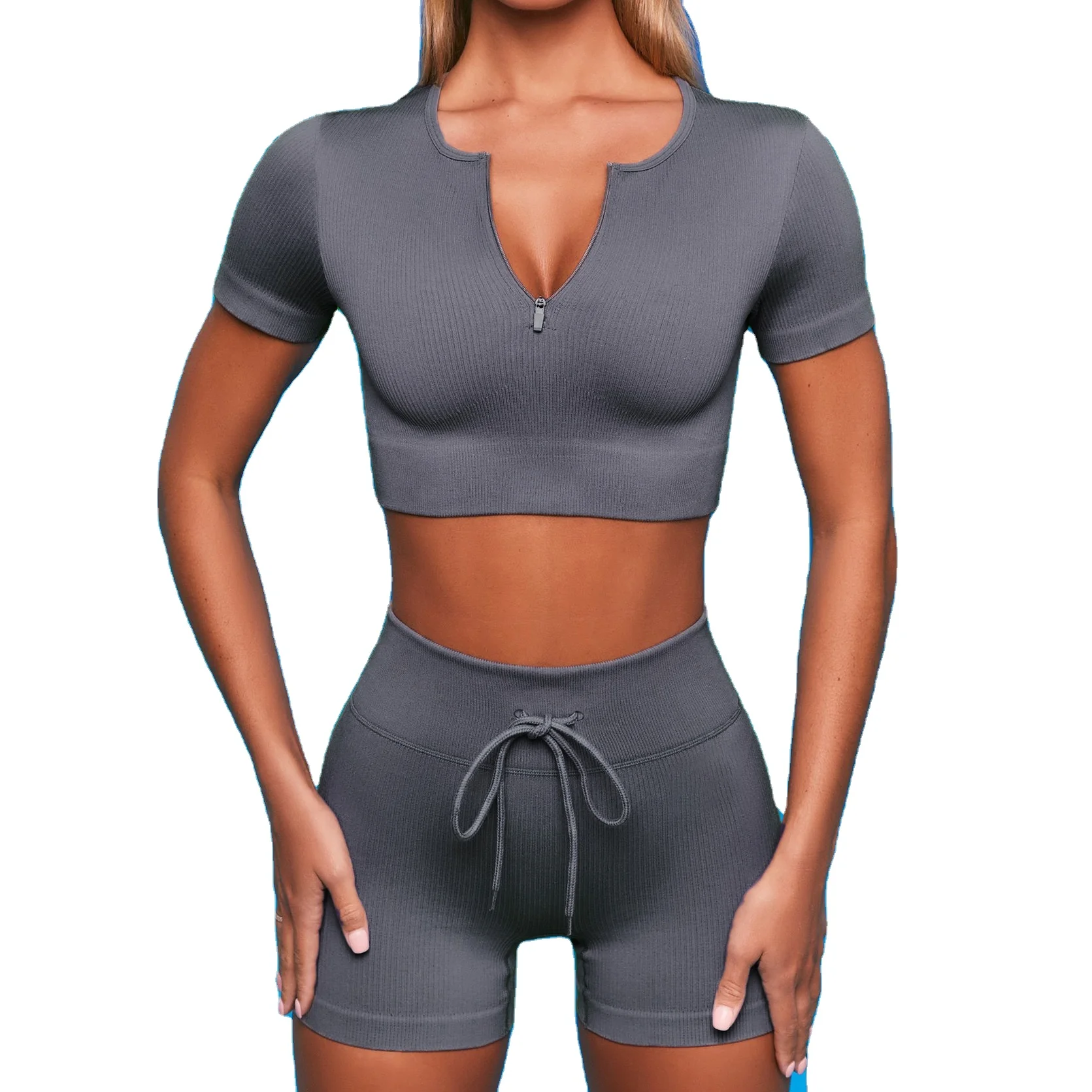 2021 Summer Activewear Women Fitness Sports Gym Workout Ribbed Seamless Yoga Zip Up Bra Top Shorts Set, Black,grey,blue,lake blue or custom colors
2021 Summer Activewear Women Fitness Sports Gym Workout Ribbed Seamless Yoga Zip Up Bra Top Shorts Set, Black,grey,blue,lake blue or custom colors