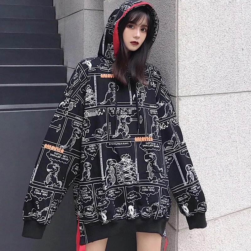 Gothic Hoodie Dinosaur Cartoon Print Harajuku Hooded Sweatshirt Loose Lolita Pullover Top Women
Gothic Hoodie Dinosaur Cartoon Print Harajuku Hooded Sweatshirt Loose Lolita Pullover Top Women