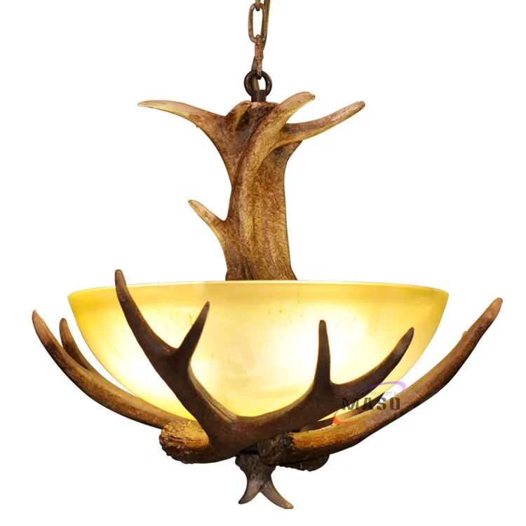 Handgemachte Geweih kronleuchter Deer horn lampe Natürliche Schuppen Geweih Glas anhänger lampe für resuaurant
