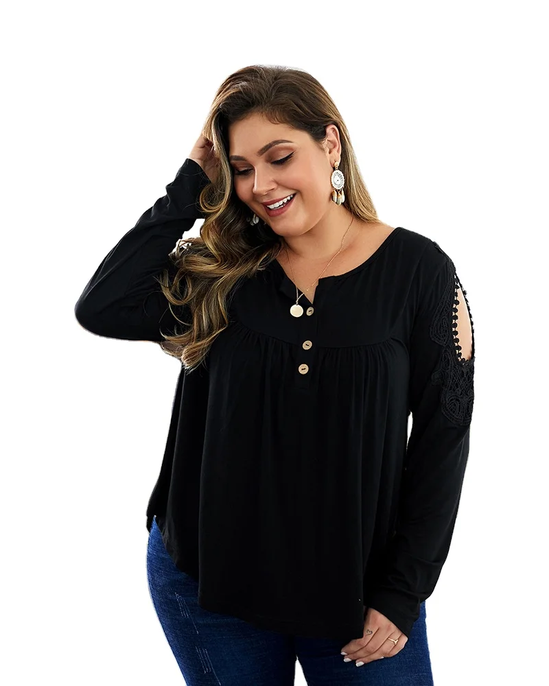 Suntoday Dropshipping Autumn Winter Smart Casual Long Sleeves Round Neck Botton-decorated Lace Insert Plus Size Blouses For Lady, 3 colors
Suntoday Dropshipping Autumn Winter Smart Casual Long Sleeves Round Neck Botton-decorated Lace Insert Plus Size Blouses For Lady, 3 colors