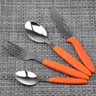 Wholesale orange plastic handle flatware set stainless steel cutlery dinnerware sets