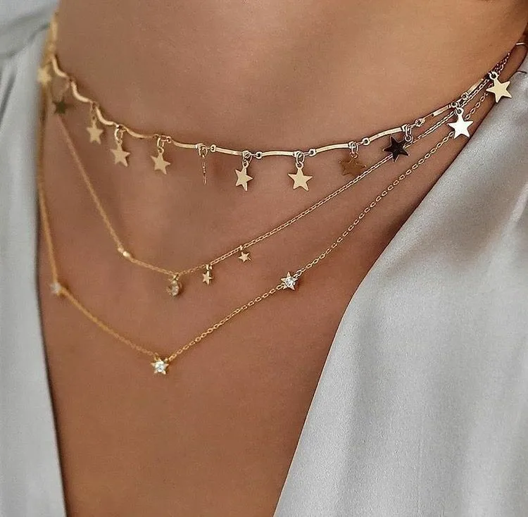 Hot selling 2019 new diamond multi layer Alloy star and moon pendant choker necklace lucky charm necklace
Hot selling 2019 new diamond multi layer Alloy star and moon pendant choker necklace lucky charm necklace