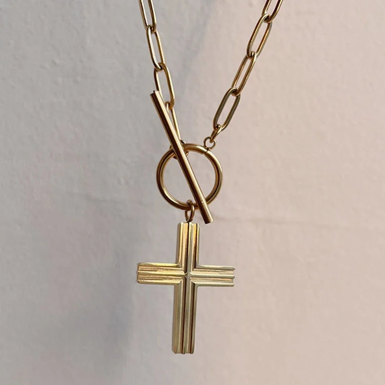 New Fashion Women Link Chain Necklace 18K Gold Plated Trendy Unique Stainless Steel OT Clasp Cross Necklace, Gold color
New Fashion Women Link Chain Necklace 18K Gold Plated Trendy Unique Stainless Steel OT Clasp Cross Necklace, Gold color