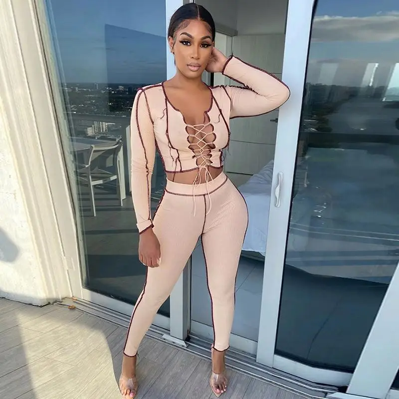 Fall Clothing 2021 Lace Tie Up Crop Top Ladies Sexy Women Outfits 2 Piece Tracksuit Sets 2 Pc Sweatsuit Pants Set, Black,apricot
Fall Clothing 2021 Lace Tie Up Crop Top Ladies Sexy Women Outfits 2 Piece Tracksuit Sets 2 Pc Sweatsuit Pants Set, Black,apricot