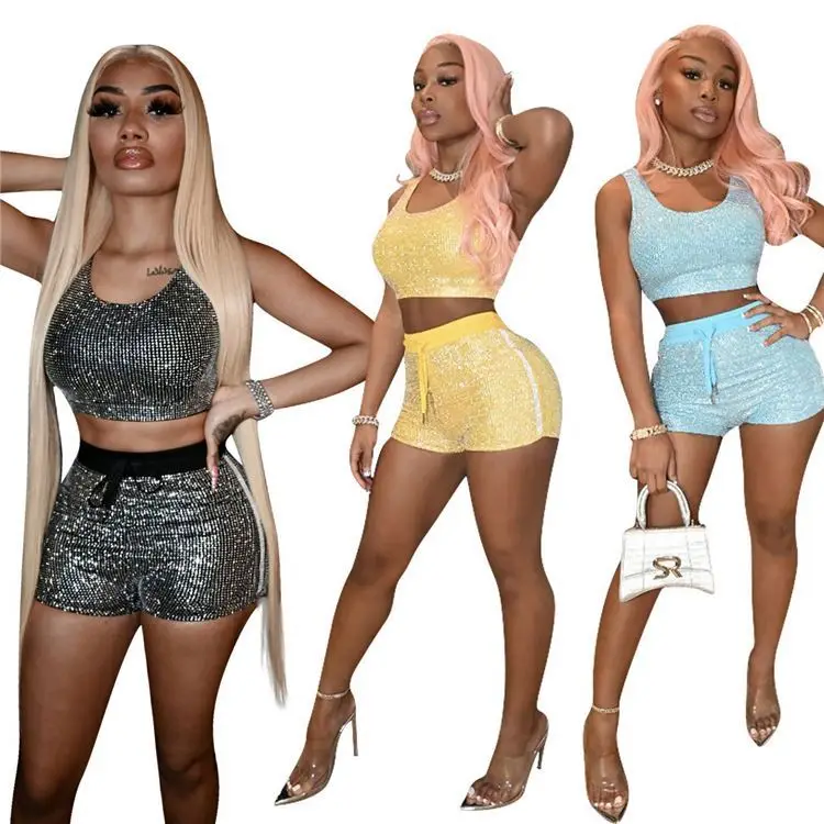 PEARL Wholesale Fashion Summer Sleeveless Sexy Crop Top Sequin Womens Sets 2021 Two Piece Set Women Clothing
PEARL Wholesale Fashion Summer Sleeveless Sexy Crop Top Sequin Womens Sets 2021 Two Piece Set Women Clothing