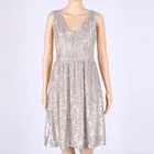 High quality apricot knee length high waist v neck sequin slip women party long evening summer dresses