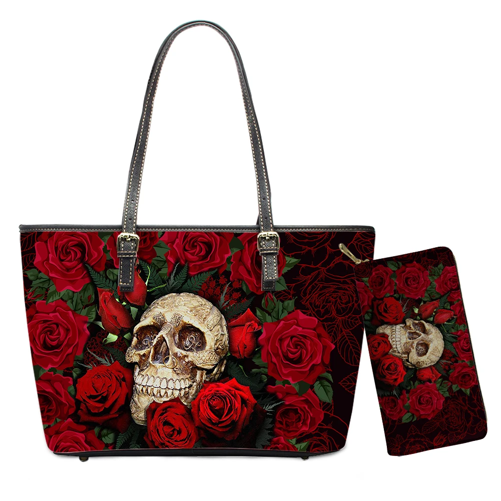 Luxury 2Set Gothic Sugar Skull Print Women Handbag and Purse Red Rose Flower Pattern Tote Bag Wallet Bag for Ladies Custom Print, Customizable
Luxury 2Set Gothic Sugar Skull Print Women Handbag and Purse Red Rose Flower Pattern Tote Bag Wallet Bag for Ladies Custom Print, Customizable