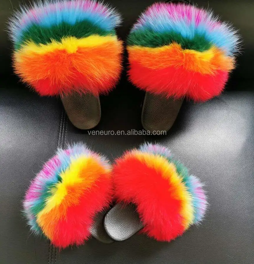 New design PVC soles multi colors luxury rainbow real fox fur slides women and kids, Customized color
New design PVC soles multi colors luxury rainbow real fox fur slides women and kids, Customized color