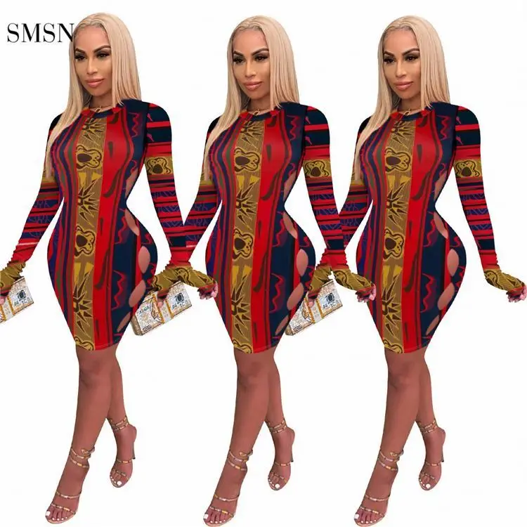 Best Seller Long Sleeve Hole Color Printing Dresses Women Lady Elegant Bodycon Dress Women
Best Seller Long Sleeve Hole Color Printing Dresses Women Lady Elegant Bodycon Dress Women