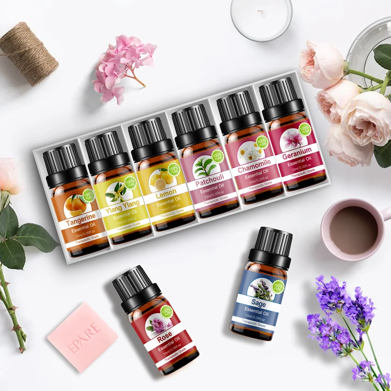 

Amazon Best Seller 10ml Pure Lavender Peppermint Eucalyptus Rose Oil Massage Aroma Organic Essential Oils Set for Diffuser
