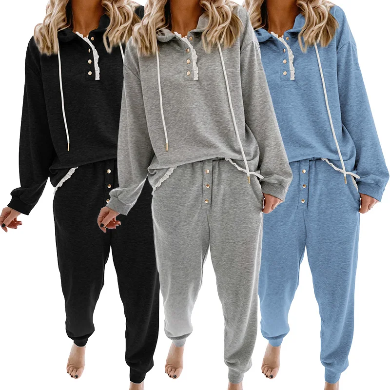 High Quality Casual Solid Color Long Sleeves Drawstring Hoodie Top And Sweat Pant Set Pajamas For Women
High Quality Casual Solid Color Long Sleeves Drawstring Hoodie Top And Sweat Pant Set Pajamas For Women