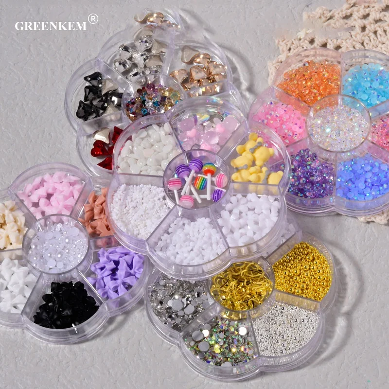 

GREENKEM Random Mixed Bear Bow Candy Kawaii Resin Cabochons Nail Art Decoration Nail Crystals Rhinestone 3D Nail Charms