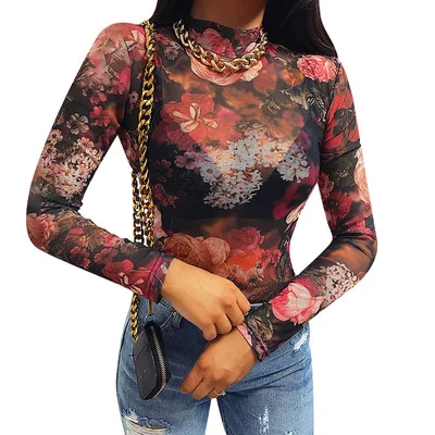 F40388A 2021New style summer O- neck and long sleeves flower printed mesh T-shirt ladies blouses, As picture
F40388A 2021New style summer O- neck and long sleeves flower printed mesh T-shirt ladies blouses, As picture