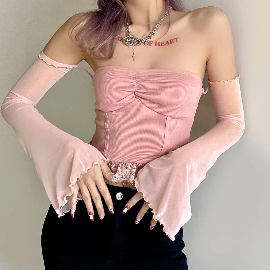 Nibber K21L00649 Solid Rib Knitted Strapless Patchwork T shirt Women Summer Thin Tops Flare Sleeve Tees Factory Wholesale Custom
Nibber K21L00649 Solid Rib Knitted Strapless Patchwork T shirt Women Summer Thin Tops Flare Sleeve Tees Factory Wholesale Custom