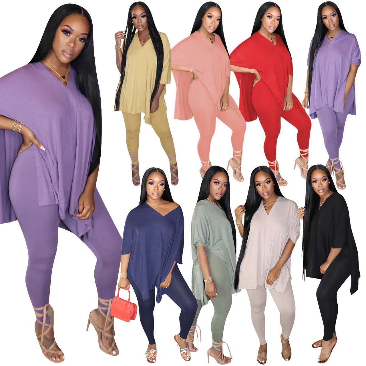 Womens Fall Clothing 2021 Short Sleeve Soild Color Two Piece Set V Neck Loose Tops and Pants Two Piece Pants Set, Picture
Womens Fall Clothing 2021 Short Sleeve Soild Color Two Piece Set V Neck Loose Tops and Pants Two Piece Pants Set, Picture