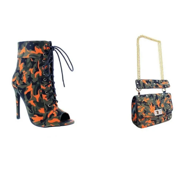 Ladies Sexy Peep Toe Camouflage Matching Shoe and bag Set 2021 Fall Fashion High Heel Boots Big Size Boot Women Shoes
Ladies Sexy Peep Toe Camouflage Matching Shoe and bag Set 2021 Fall Fashion High Heel Boots Big Size Boot Women Shoes
