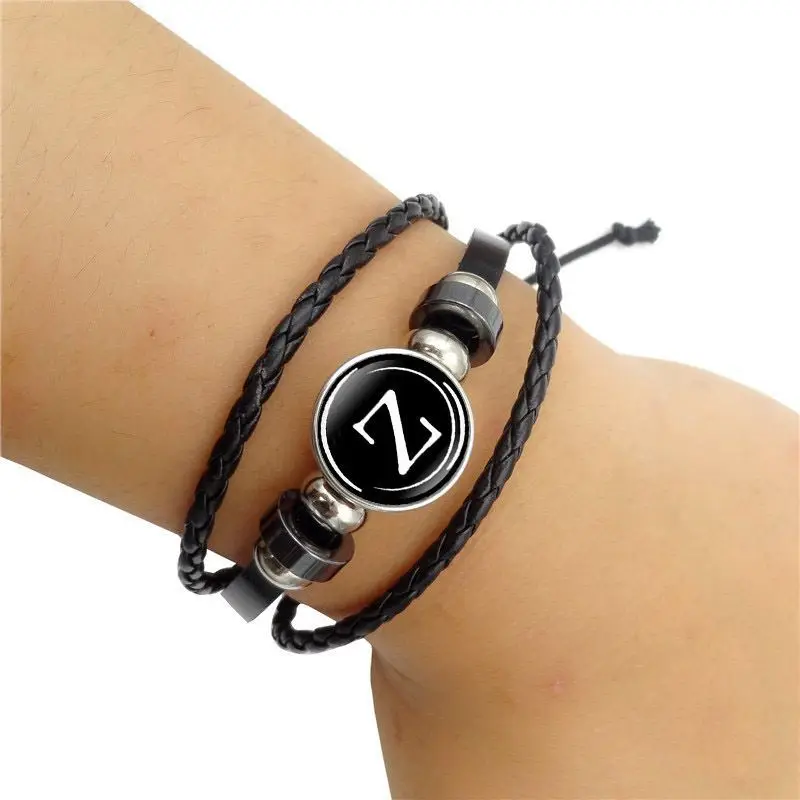 26 Letters Bracelet Personality Team Name Rope Bracelet Black Leather Bracelet Button Bangle Men Women Fashion Birthday Gifts, Picture shows
26 Letters Bracelet Personality Team Name Rope Bracelet Black Leather Bracelet Button Bangle Men Women Fashion Birthday Gifts, Picture shows