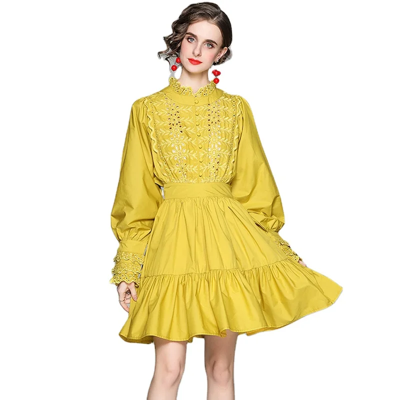 Runway Fashion Embroidery Lace Dresses For Women 2021 Clothing Stand Collar Lantern Long Sleeve Vintage Elegant Dress
Runway Fashion Embroidery Lace Dresses For Women 2021 Clothing Stand Collar Lantern Long Sleeve Vintage Elegant Dress