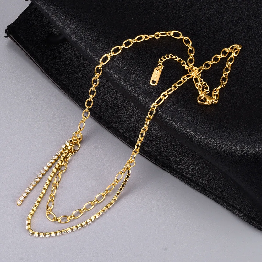 Never Fade 18k Real Gold Plating Titanium Steel Tennis Chain Necklaces Stainless Steel Crystal Rhinestone Link Chain Necklaces
Never Fade 18k Real Gold Plating Titanium Steel Tennis Chain Necklaces Stainless Steel Crystal Rhinestone Link Chain Necklaces