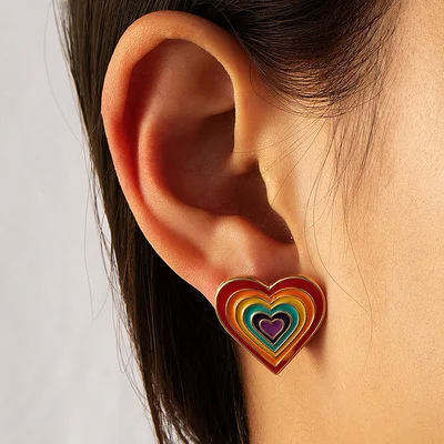 Korean Style Multicolored Heart Stud Earrings Rainbow Drip Oil Love Heart Earring For Girlfriend
Korean Style Multicolored Heart Stud Earrings Rainbow Drip Oil Love Heart Earring For Girlfriend