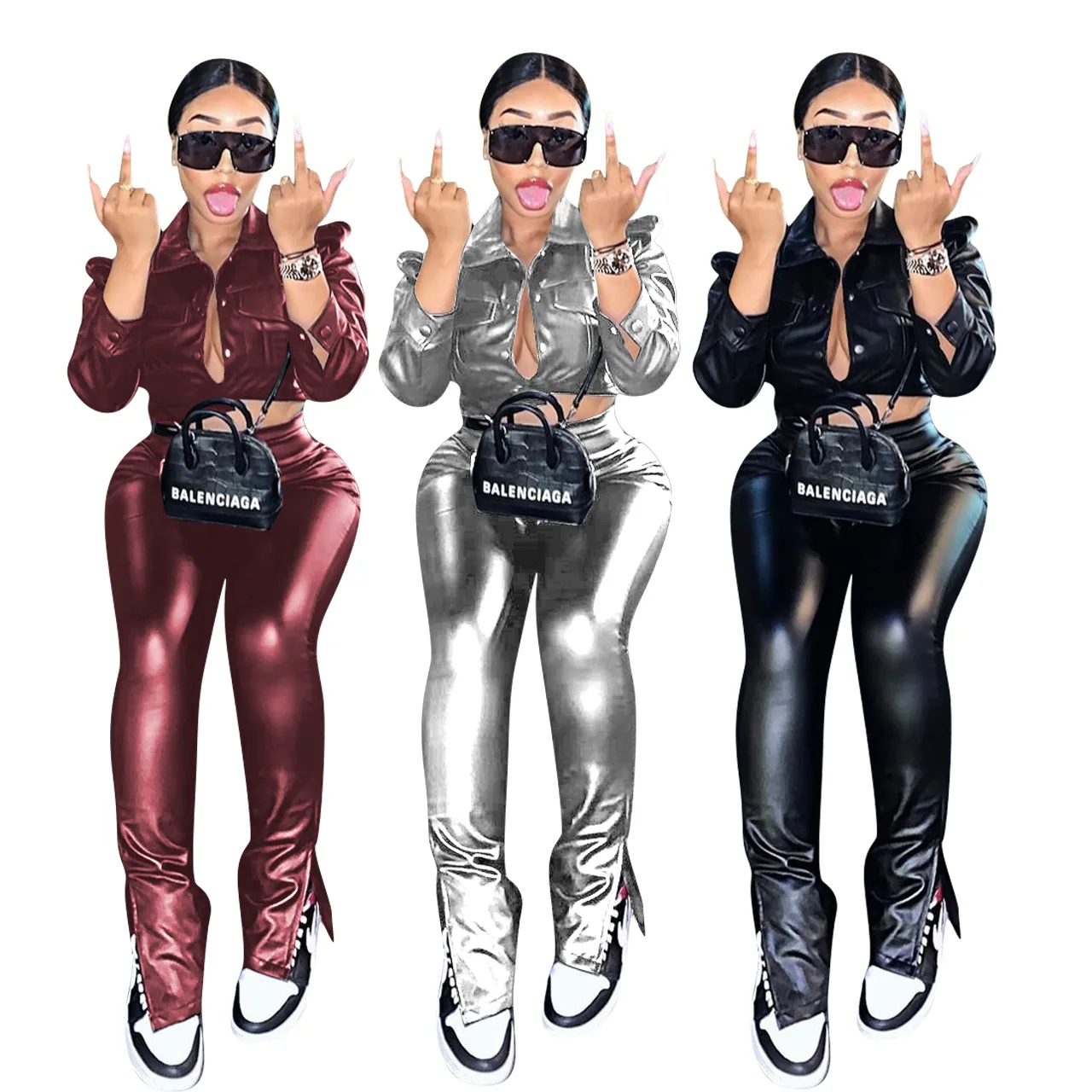 N944 PU Solid Zip Jacket Ruffle Coat Crop Top two piece suit Tracksuit Pants Set Trendy Color Fall Outfits women clothes
N944 PU Solid Zip Jacket Ruffle Coat Crop Top two piece suit Tracksuit Pants Set Trendy Color Fall Outfits women clothes