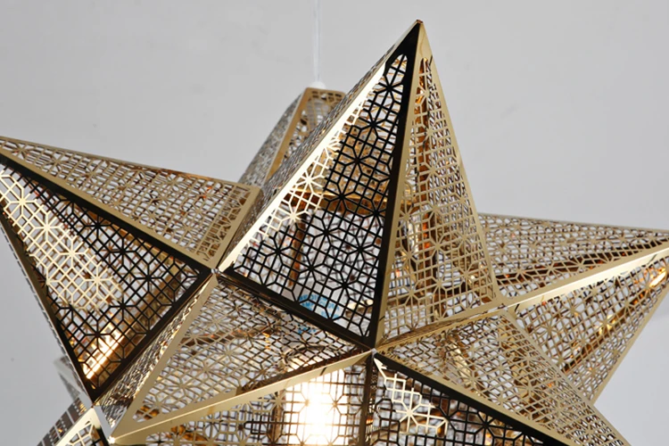 Factory price modern web etched decorative stainless steel pendant light led Pentagram pendant light led star shaped chandelier