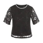 High quality new arrival O-Neck lace see through women fashion ladies' blouse & top