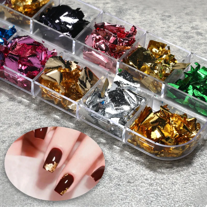 12 grids Aluminium Nail Foil Box Nail Art Gold Foil Wire Transfer Foil Sticker Irregular Silk 3d Gel Nail Art Decorations
12 grids Aluminium Nail Foil Box Nail Art Gold Foil Wire Transfer Foil Sticker Irregular Silk 3d Gel Nail Art Decorations