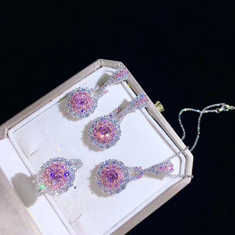 Vintage Exquisite Full Zircon Necklace Earrings Ring Set Luxury Pink Crystal Princess Bridal Jewelry Set, Like picture
Vintage Exquisite Full Zircon Necklace Earrings Ring Set Luxury Pink Crystal Princess Bridal Jewelry Set, Like picture