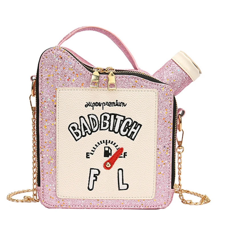 2021 Fashion fun personality embroidery letters bad bitch feul gasoline tank bottle shoulder handbags chain women crossbody bags, 7colors
2021 Fashion fun personality embroidery letters bad bitch feul gasoline tank bottle shoulder handbags chain women crossbody bags, 7colors