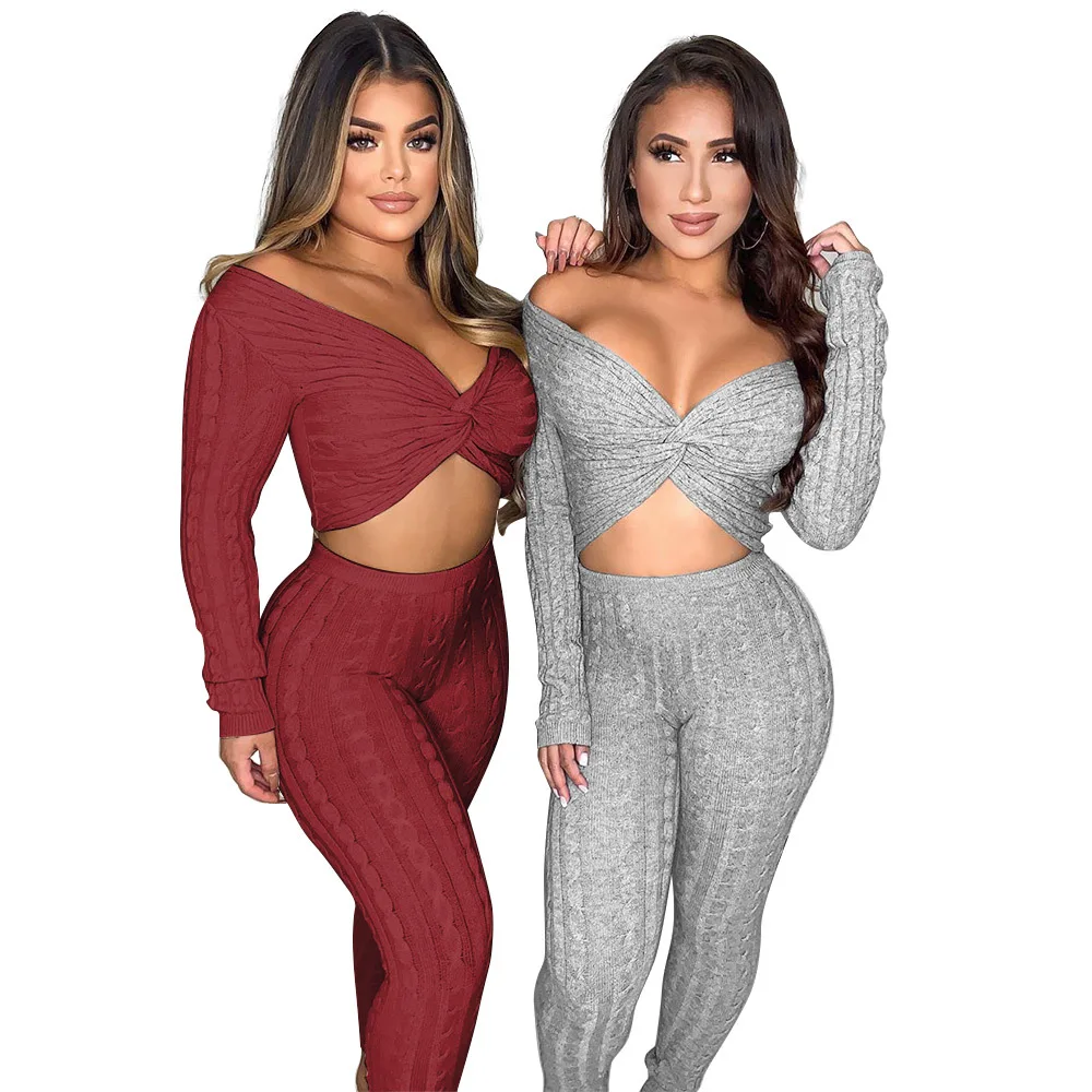 2021 fashion sweater set women's V-neck top with Pants Set sexy women's two-piece set
2021 fashion sweater set women's V-neck top with Pants Set sexy women's two-piece set
