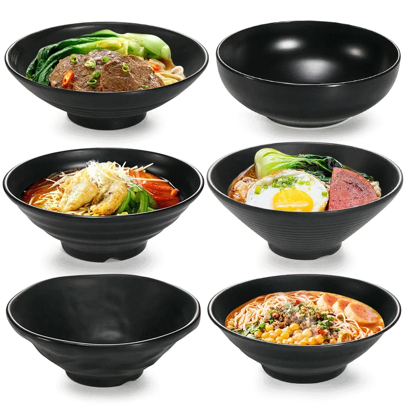 

Japanese Style Black Melamine Dinner Bowl, Ramen Bowl Set of 2