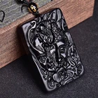 high quality natural Black Obsidian Pendant Buddha Guanyin Head Amulets And Talismans Scrub Pendant With Bead Necklace