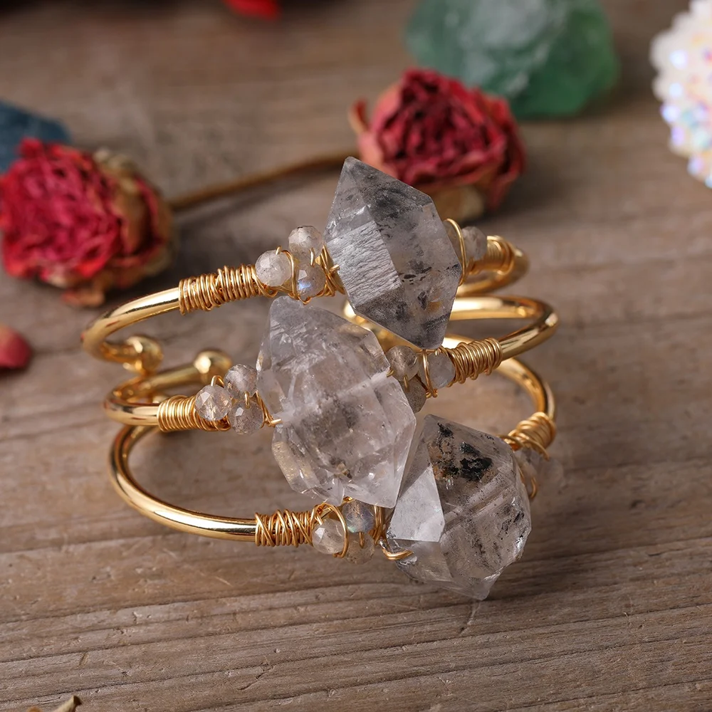 Mixed Stone Bangle Herkimer Diamond Quartz Wire Wrapped Phantom Quartz Crystal Bead Stackable Bangle, As picture
Mixed Stone Bangle Herkimer Diamond Quartz Wire Wrapped Phantom Quartz Crystal Bead Stackable Bangle, As picture