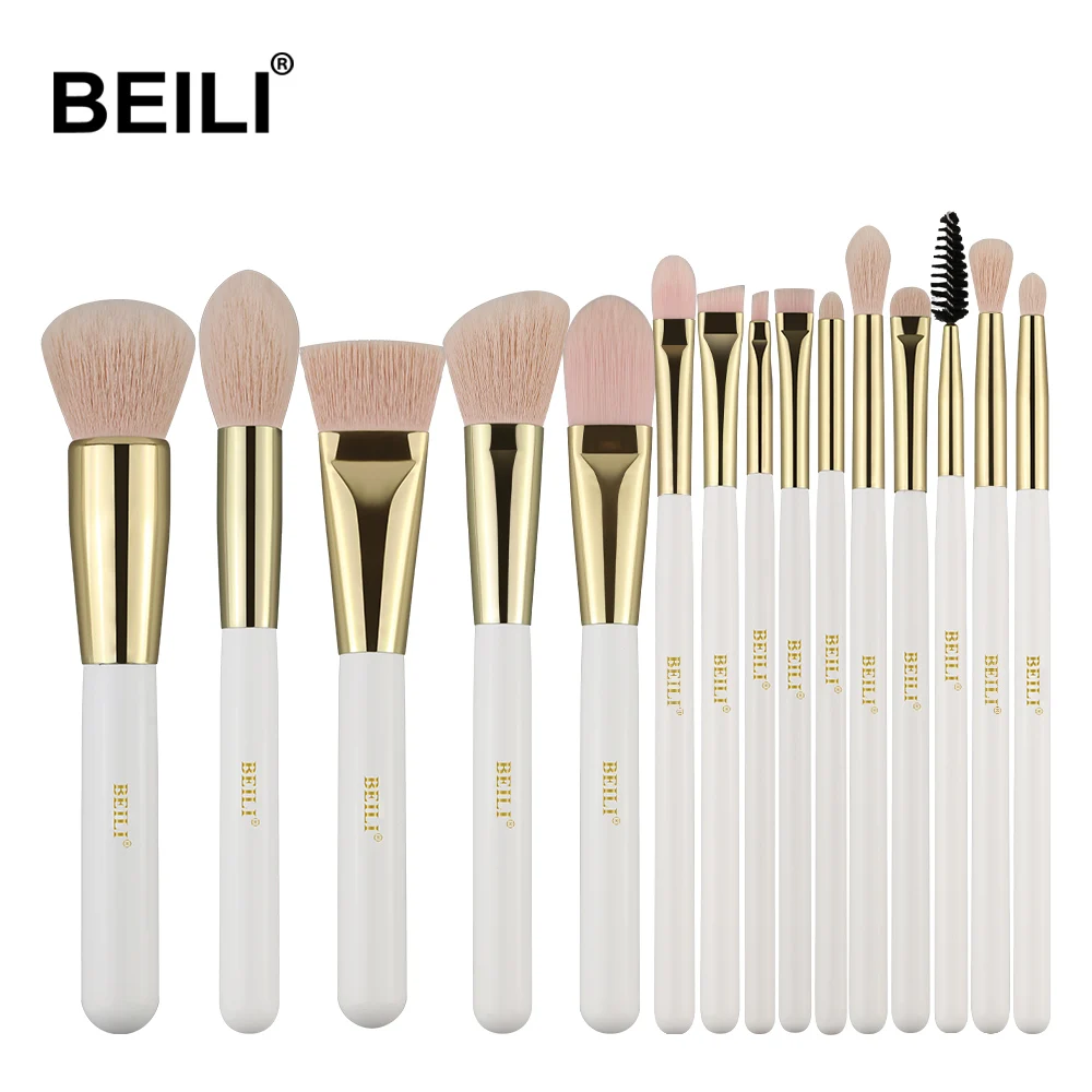 BEILI Factory price 15 Pcs makeup Artist Cosmetic Makeup Brush Set Vegan cruelty free Synthetic Hair ladies beauty accessories, White
BEILI Factory price 15 Pcs makeup Artist Cosmetic Makeup Brush Set Vegan cruelty free Synthetic Hair ladies beauty accessories, White