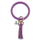Purple big circle round bracelet, personalized custom leather wrist disc Bangle keychain