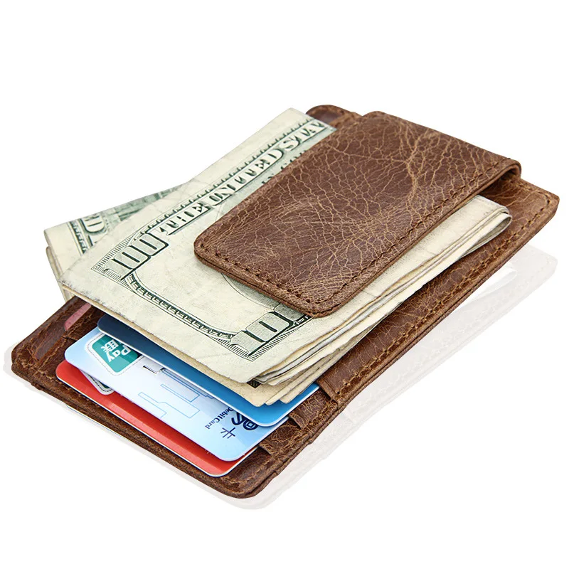 Crazy horse leather men's practical multi-card US dollar clip mini magnetic buckle business card holder wallet
Crazy horse leather men's practical multi-card US dollar clip mini magnetic buckle business card holder wallet