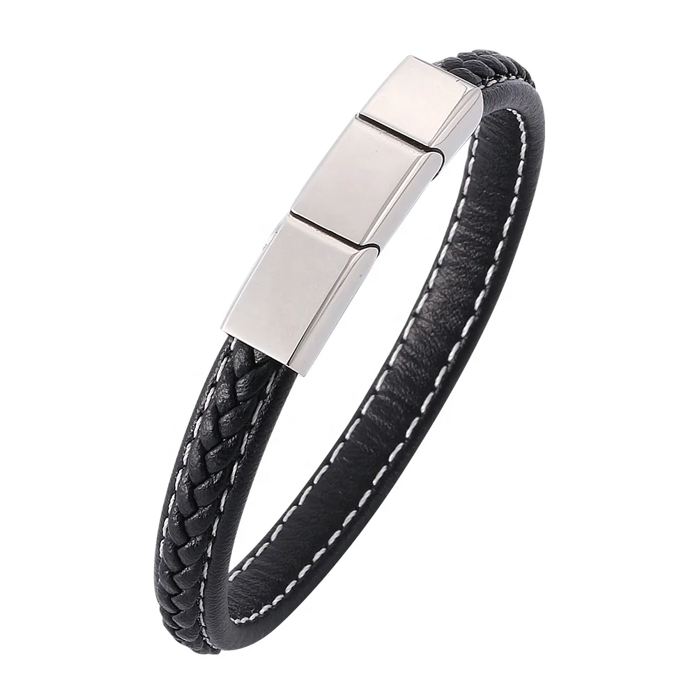 PW751H 8MM Wide Mens Casual Braided Leather Cable Sewing Band Bracelet with extra Magnetic Clasp Black Rope+Silver Buckle
PW751H 8MM Wide Mens Casual Braided Leather Cable Sewing Band Bracelet with extra Magnetic Clasp Black Rope+Silver Buckle