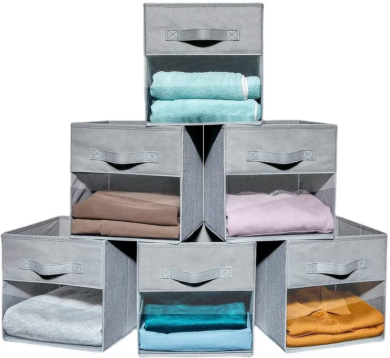 6Pcs Foldable Non-Woven Fabric Clothes Storage Cubes Basket Box Bin With Clear Window
6Pcs Foldable Non-Woven Fabric Clothes Storage Cubes Basket Box Bin With Clear Window