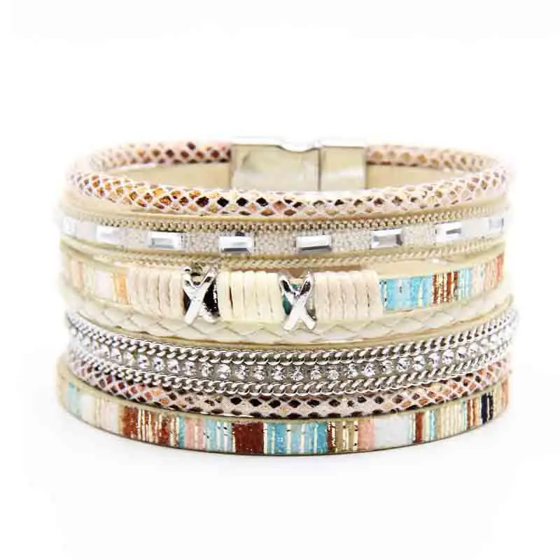 2021 new multi layer color leather rope bracelet alloy magnet buckle x hand woven Bracelet
2021 new multi layer color leather rope bracelet alloy magnet buckle x hand woven Bracelet