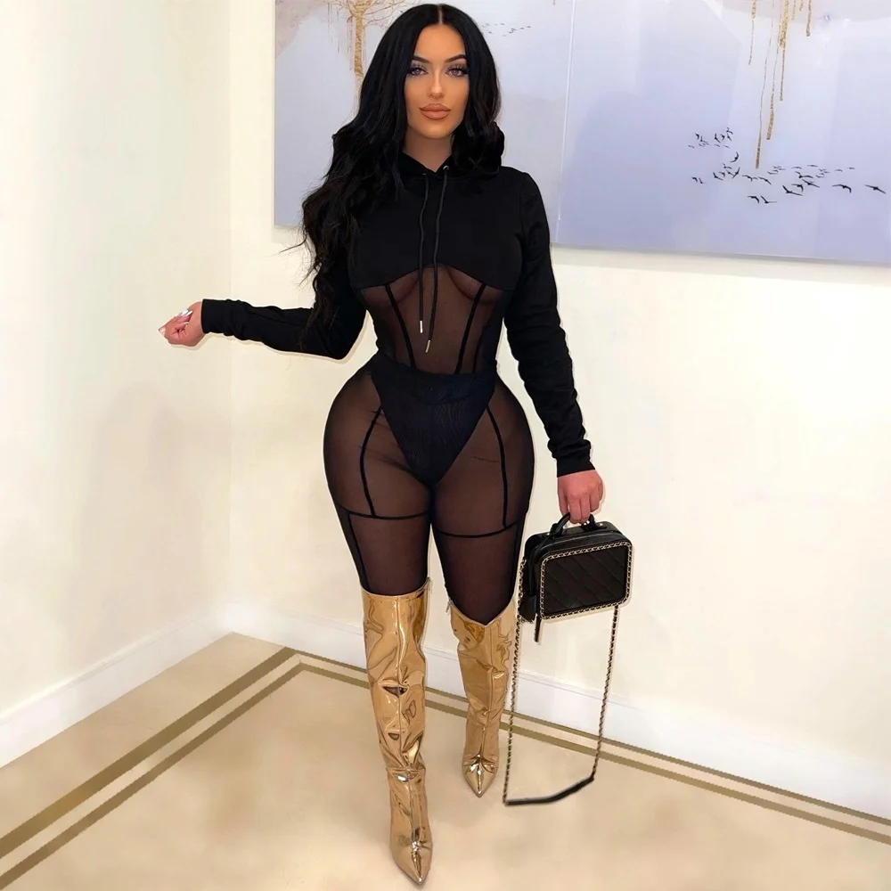 2022 Spring Women Mesh See Through Hoodies Tops + Pencil Pants Two 2 Piece Sets Sexy Fashion Skinny Outfit Club Party Bodysuits, Black
2022 Spring Women Mesh See Through Hoodies Tops + Pencil Pants Two 2 Piece Sets Sexy Fashion Skinny Outfit Club Party Bodysuits, Black
