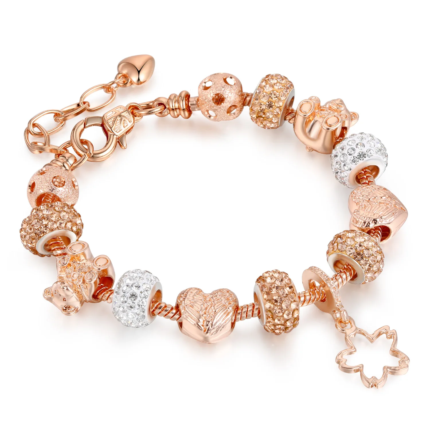 Cute European Rose Gold Plated Large Hole Bead Hollow Flower Charm Bracelet Crystal Beads Zirconia Bear Charm Bracelet For Girls
Cute European Rose Gold Plated Large Hole Bead Hollow Flower Charm Bracelet Crystal Beads Zirconia Bear Charm Bracelet For Girls