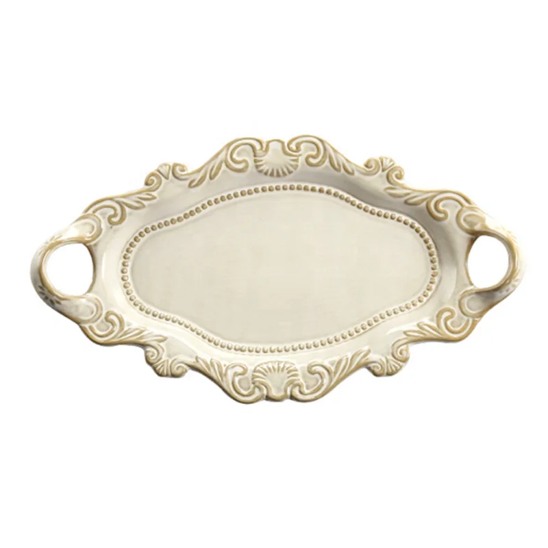 Pottery European Style Restoring Ancient Ways Court Style Plate Western-style Two Ears Creative Relief Dish, Gray/beige
Pottery European Style Restoring Ancient Ways Court Style Plate Western-style Two Ears Creative Relief Dish, Gray/beige