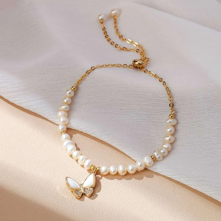 14k gold plated handmade jewelry fresh water pearl bracelet for women zircon gold butterfly pendant charm bead bracelet, Gold color
14k gold plated handmade jewelry fresh water pearl bracelet for women zircon gold butterfly pendant charm bead bracelet, Gold color