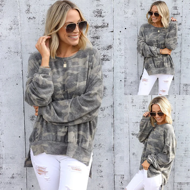Fashion Ladies Printed Tops Long Sleeve Camouflage Hoodie Casual Side Split Women Pullover Crewneck Sweatshirt
Fashion Ladies Printed Tops Long Sleeve Camouflage Hoodie Casual Side Split Women Pullover Crewneck Sweatshirt